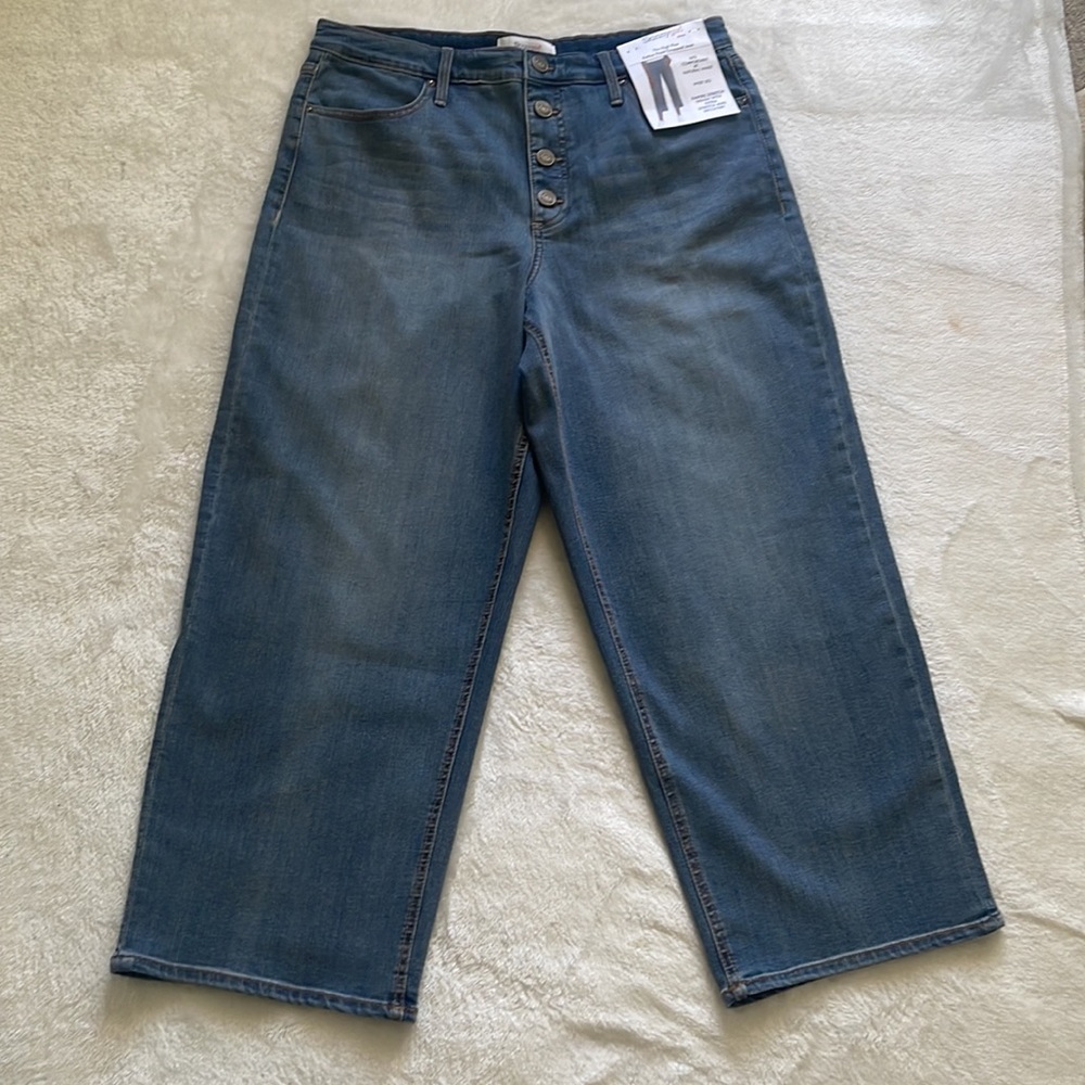 NWT Skinnygirl Button Fly Wide Leg Cropped High Rise Stretch Jean Size 12 (31)